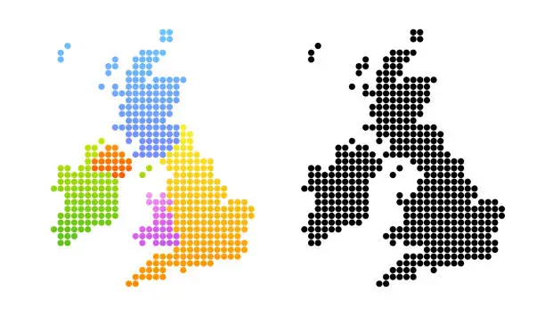 Vector illustration of Map of United Kingdom and Ireland in black and color