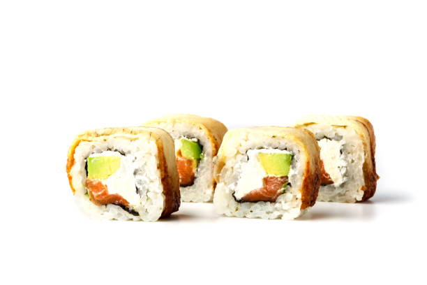 istock Close up japan unagi sushi roll isolate on whie 925235294