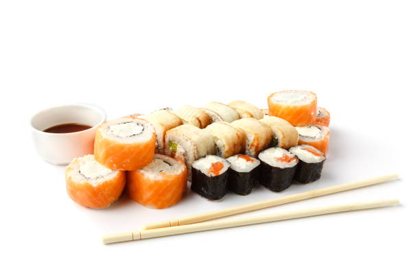 istock Set of sushi roll close up isolate on white 925235672