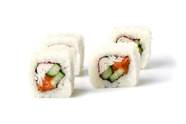istock Fresh japanese sushi rolls on a white background 925239460