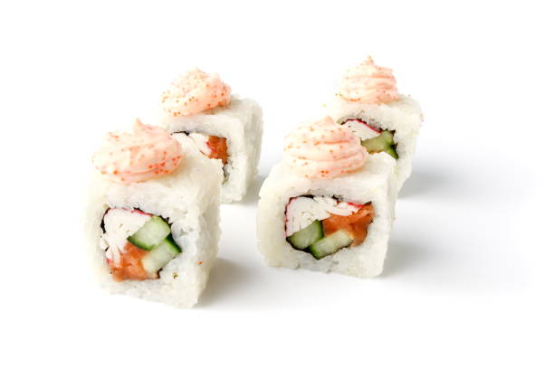 istock Fresh japanese sushi rolls on a white background 925239490