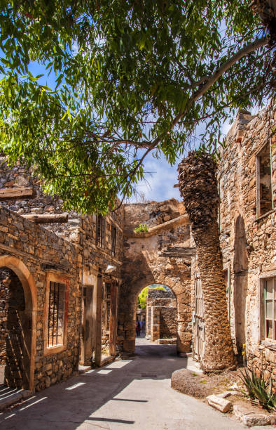 Spinalonga venetian fortress leper colony town stock photo