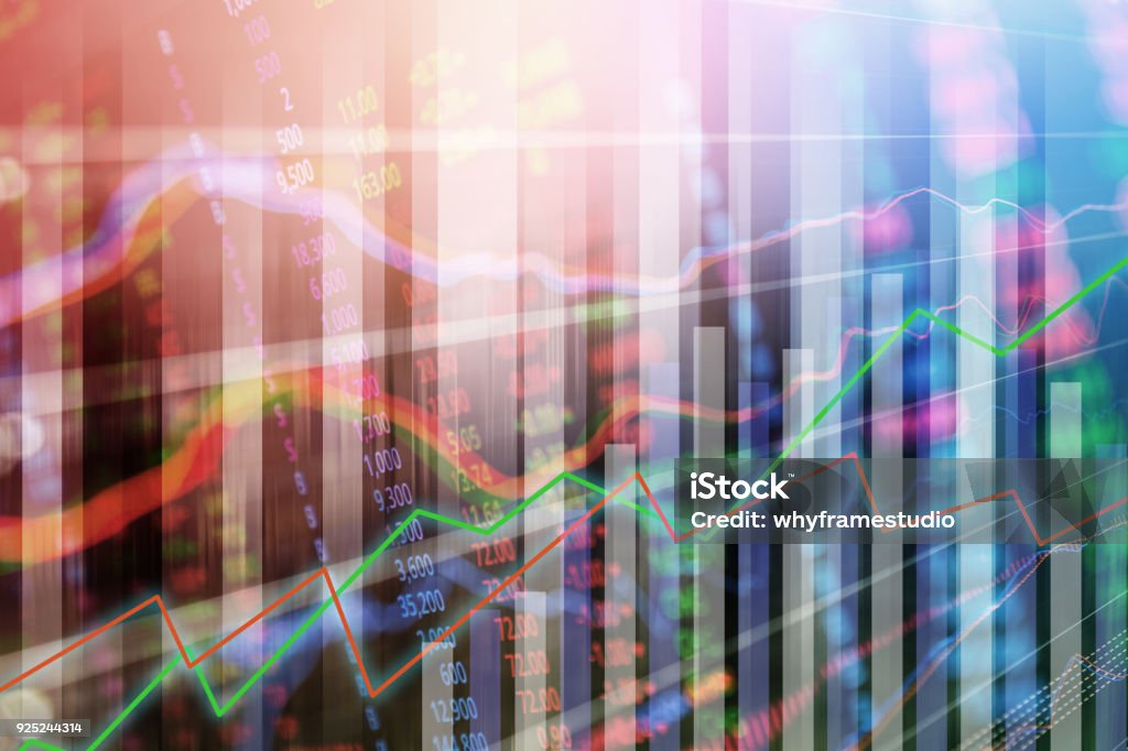 Statistic graph stock market data and finance indicator analysis from LED display. including finance statistic graph stock market education or marketing analysis. Stock analysis indicator Accountancy Stock Photo