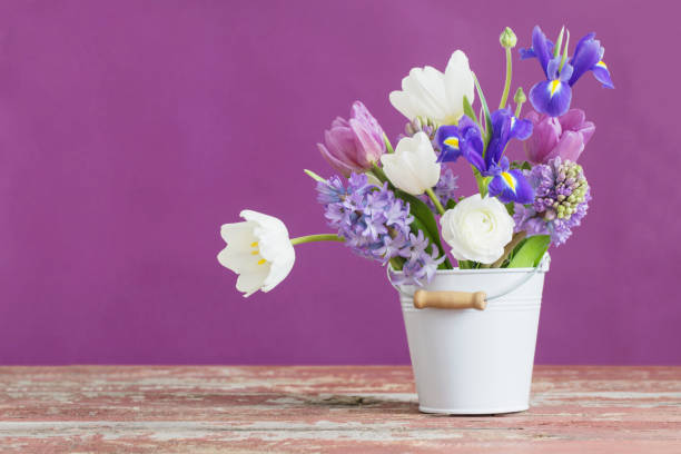 istock spring flowers in bucket on pink background 925248794