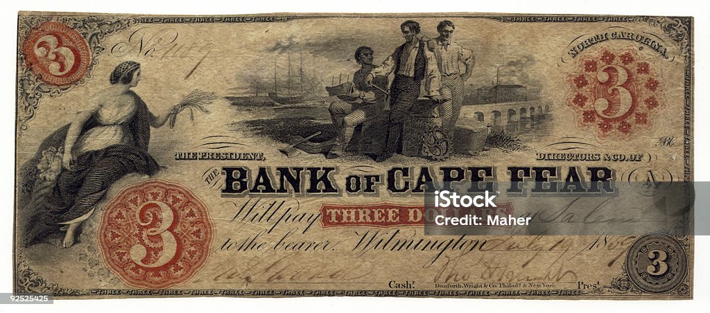 $3 banco de Cape Fear - Foto de stock de Antiguidade royalty-free