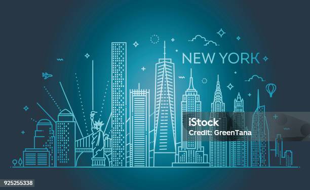 New York City Skyline Vector Illustration Flat Design Stock Illustration - Download Image Now