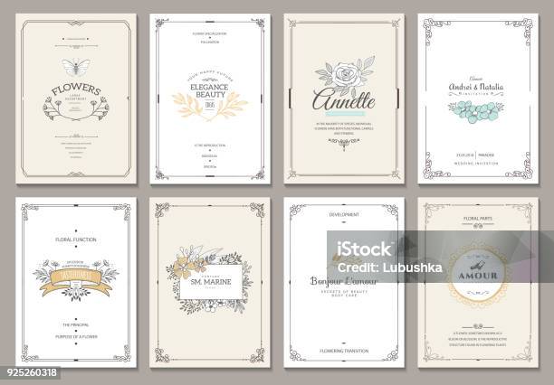 Monogram Creative Cards Template Stock Illustration - Download Image Now - Border - Frame, Knick Knack, Retro Style