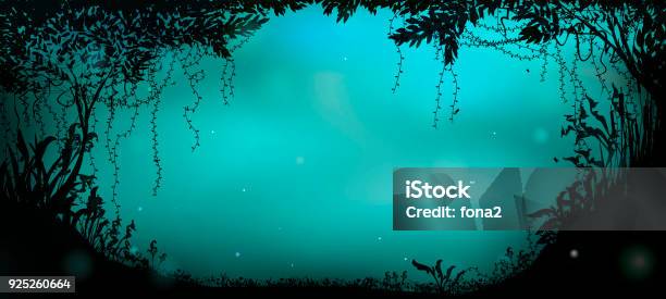 Deep Fairy Forest Silhouette At Night Fireflies In The Summer Forest Stock Illustration - Download Image Now