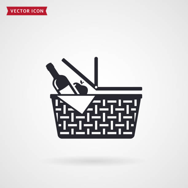 Picnic basket icon. Vector. Picnic basket icon. Vector symbol isolated on white background. clip art of a blankets stock illustrations