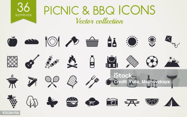 Piquenique Et Barbecue Icônes Vectorielles Vecteurs libres de droits et plus d'images vectorielles de Icône - Icône, Pique-nique, Gril