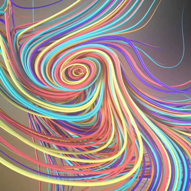 Photo of Interlacing abstract colored curves. 3D rendering