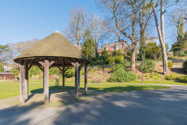 Pagoda in Boscombe Chine gardens in Bournemouth A wooden Pagoda in Boscombe Chine gardens in Bournemouth, public park. boscombe photos stock pictures, royalty-free photos & images