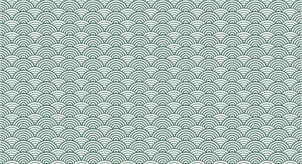 ilustrações de stock, clip art, desenhos animados e ícones de vector chinese traditional wave pattern background - green blank retro revival old fashioned