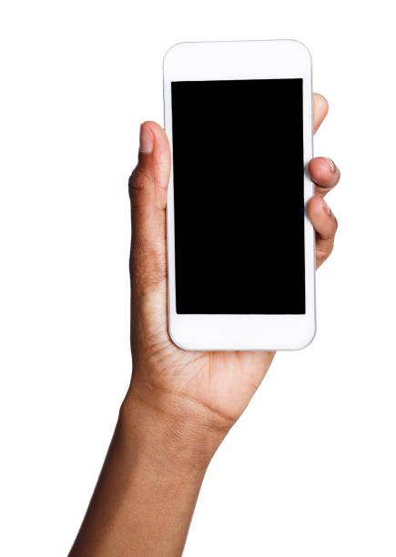 istock Black hand holding mobile smart phone with blank screen 925273232