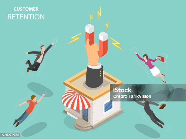 Customer Retention Flat Isometric Vector Concept Stock Illustration - Download Image Now - Customer, Mergers and Acquisitions, Employee