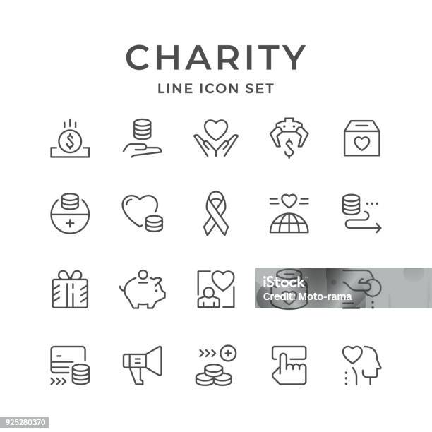 Icônes De Ligne Réglée De La Charité Vecteurs libres de droits et plus d'images vectorielles de Icône - Icône, Action caritative et assistance, Événement caritatif
