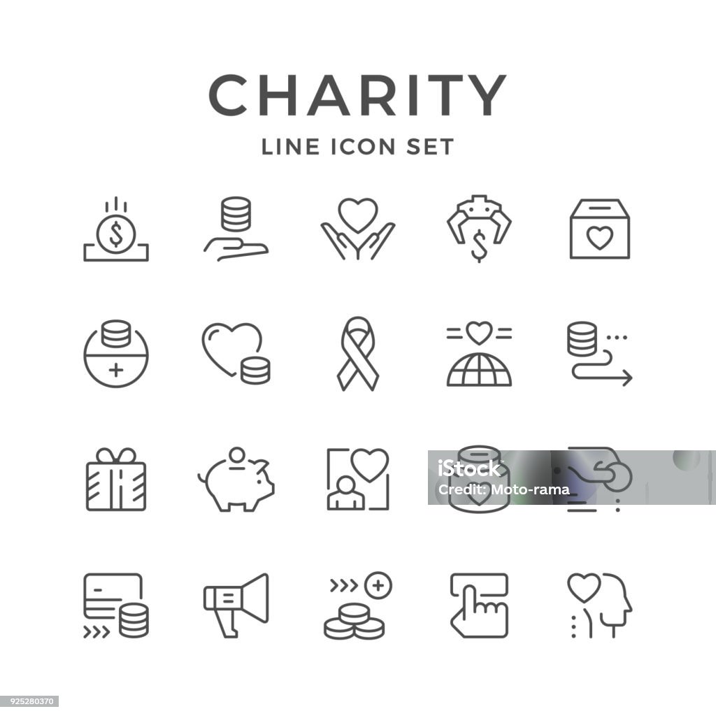 Set line icons of charity Set line icons of charity isolated on white. Vector illustration Icon Symbol stock vector