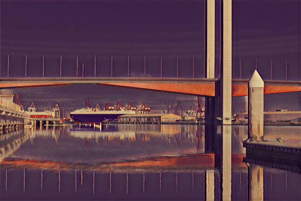 bolte 橋と大型貨物船の図面 - transoceanic ストックフォトと画像