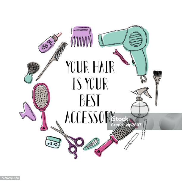 Accessories For The Hairdresser S Motivational Quote Your Hair Is Your Best Accessory Stock Illustration - Download Image Now