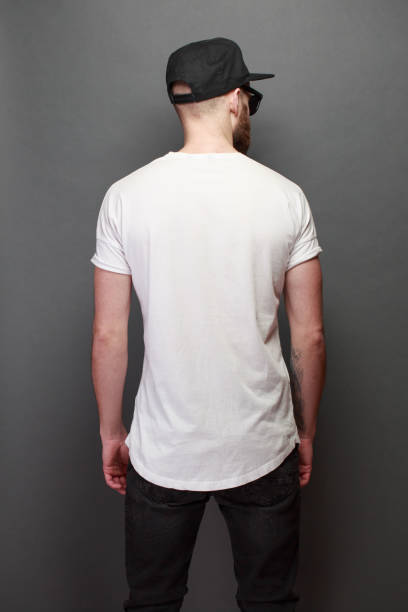 istock Hipster handsome male model with beard wearing white blank t-shirt 925287302