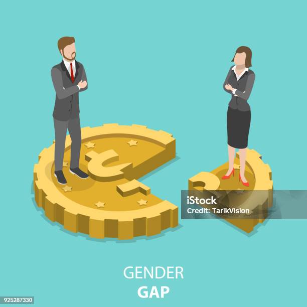 Gender Gap Flat Isometric Vector Concept Stock Illustration - Download Image Now - Wages, Gender Wage Gap, Imbalance
