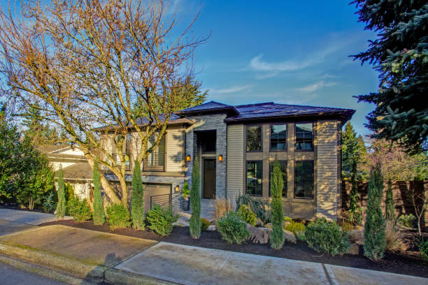 istock New construction home exterior with perfectly landscaped front yard 925288394