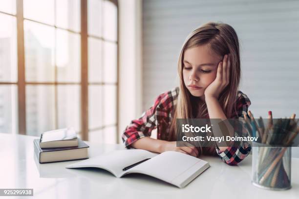 Little Cute Girl Stock Photo - Download Image Now - Homework, Child, Education