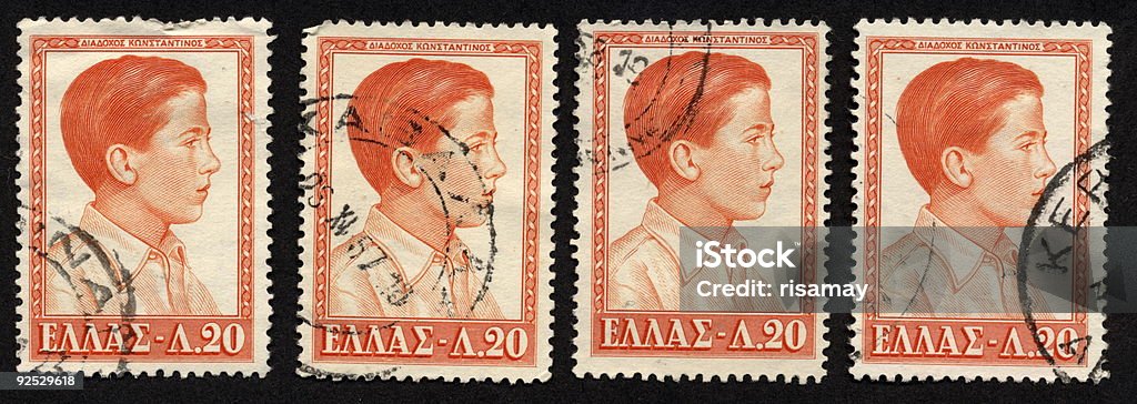 Vintage sellos griego Orange Boy, recuerdos similares. - Foto de stock de Anticuado libre de derechos