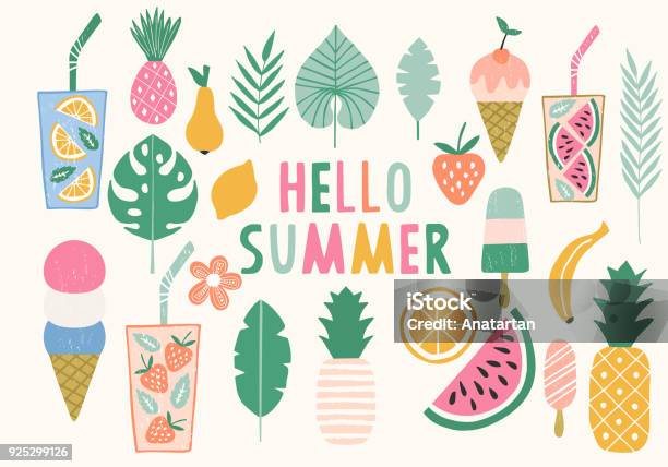 Kollektion Sommer Illustration Eis Ananas Limonade Icons Vektor Isoliert Stock Vektor Art und mehr Bilder von Sommer