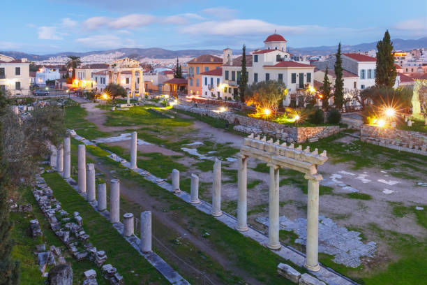 istock Night Roman Agora in Athens, Greece 925299840
