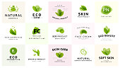 istock Vector collection of transparent beauty, eco cosmetics and healthy treatment symbols in green colors isolated on white background. 925299916