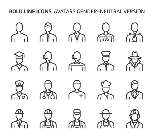 Gender neutral avatars, bold line icons Gender neutral avatars, bold line icons. The illustrations are a vector, editable stroke, 48x48 pixel perfect files. Crafted with precision and eye for quality. 999 call center stock illustrations