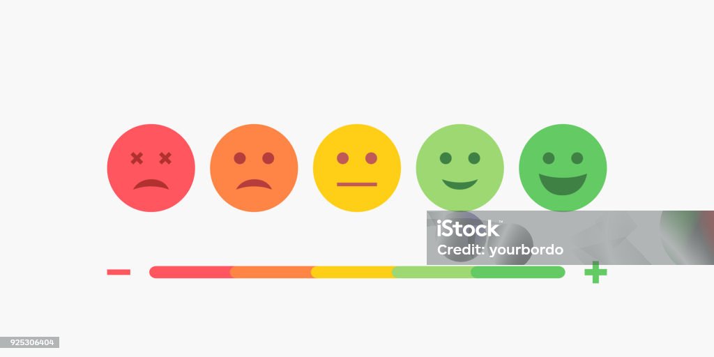 Set of Emoji Colored Flat Icons. Vector Set of Emoticons. Sad and Happy Mood Icons. Vote Scale Symbol Set. Human Face stock vector