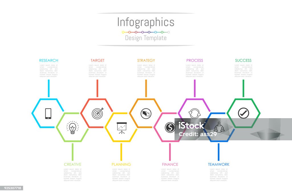 Elementos de diseño de infografía para que sus datos de negocios con 9 opciones, piezas, medidas, plazos o procesos. Ilustración de vector. - arte vectorial de 8-9 años libre de derechos