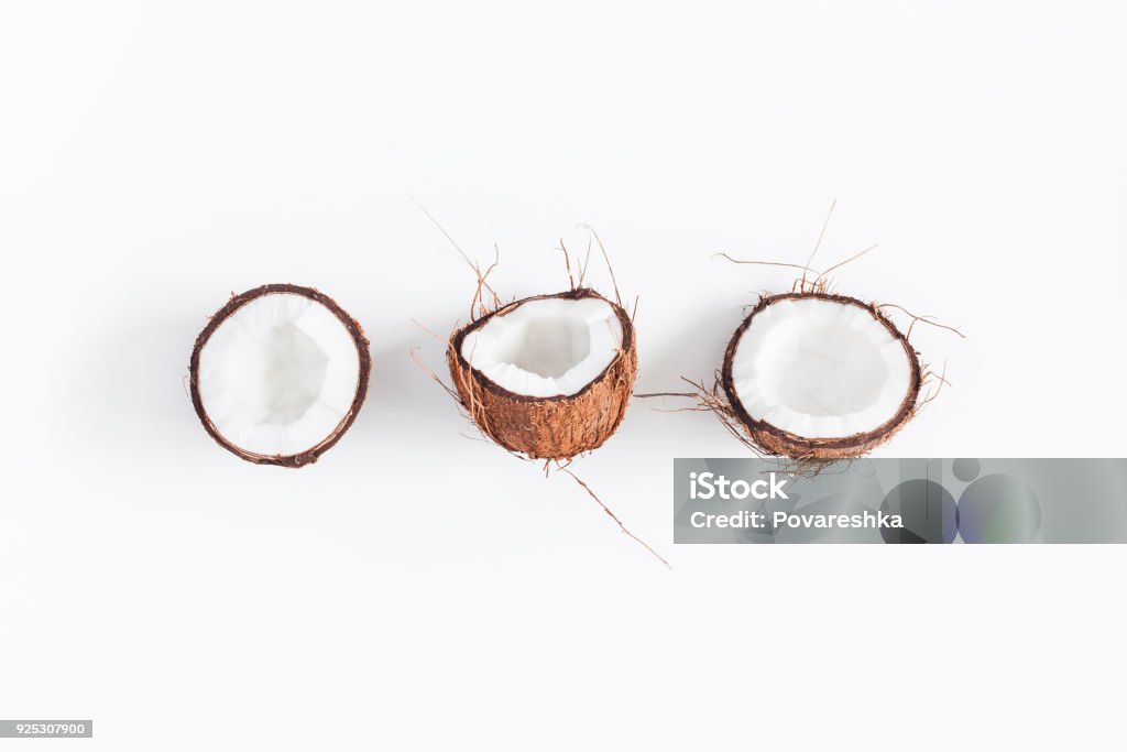 Fresh coconuts on white background. Flat lay, top view Coconut background. Fresh coconuts on white background. Flat lay, top view Coconut Stock Photo