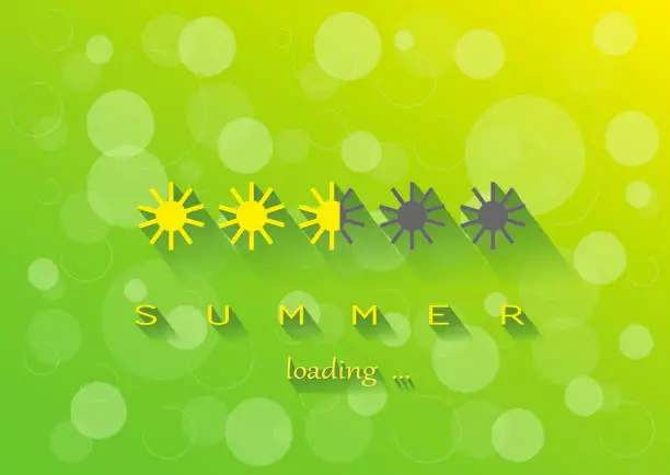 Vector illustration of yellow sun simbols summer loading on the green yellow background horizontal, vector ilustration