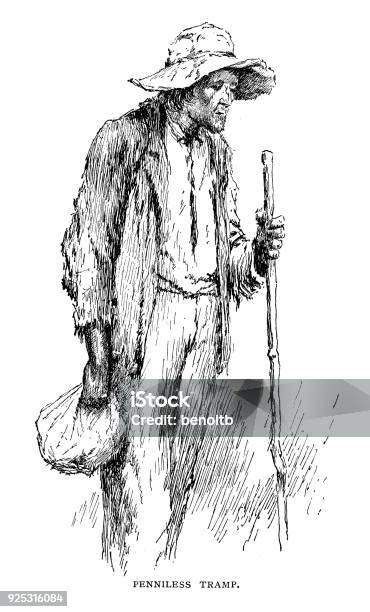 Penniless Tramp Stock Illustration - Download Image Now - Homeless Person, 19th Century, 19th Century Style