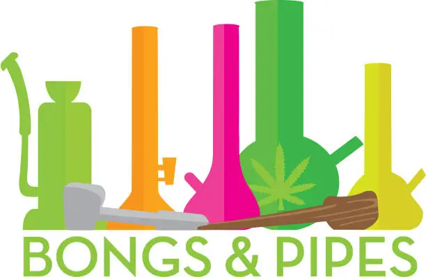 Vector illustration of Bong and pipes icon set