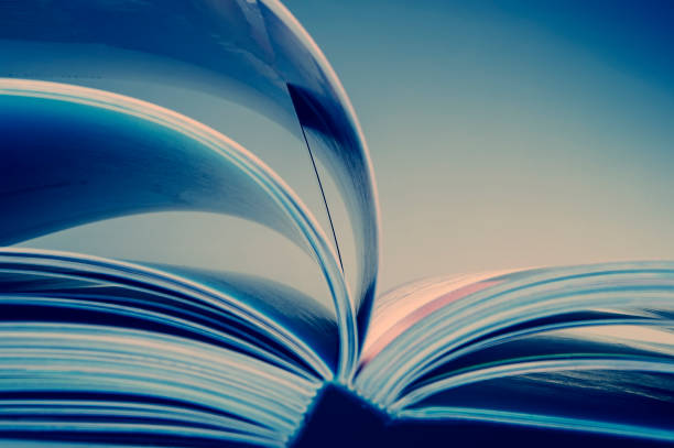pages of an open book. Blue tonality of the image.