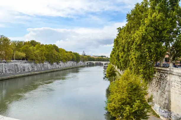 Photo of View of Tiber river from bridge in Rome