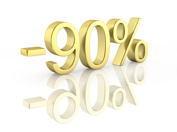 istock Gold text 90 percent off on white background with reflection 3D render 925324922