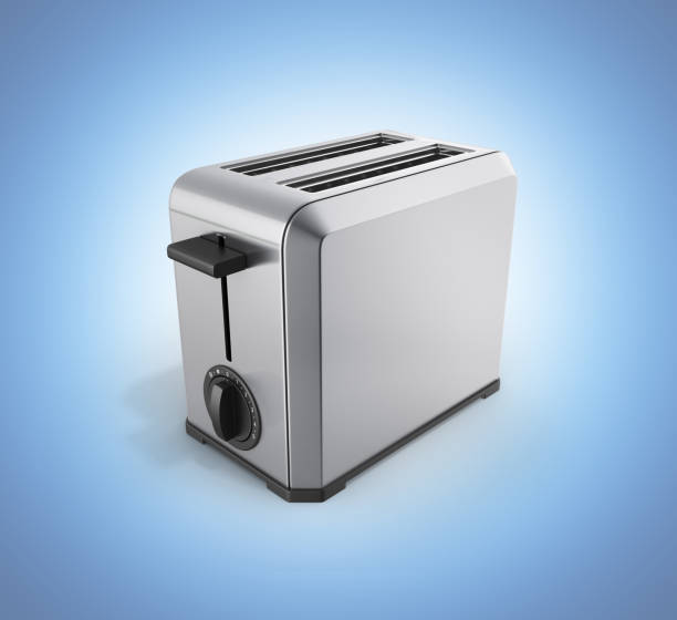 istock Grey metal toaster without shadow isolated on blue gradient background 3d 925325720