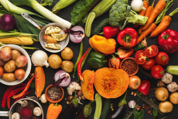 istock Colorful fresh organic vegetables background 925332264