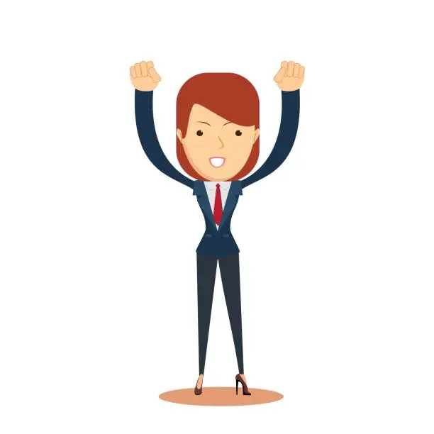 Vector illustration of business woman cheering with her hands in the air