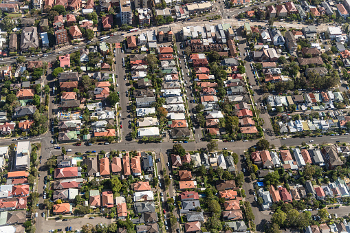 Houses and streets overhead view, Sydney Australia