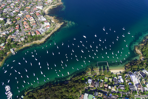 overhead view coastline and suburb of Sydney, Australia