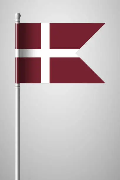 Vector illustration of Denmark Orlogsflaget Variant Flag. National Flag on Flagpole. Isolated Illustration on Gray Background