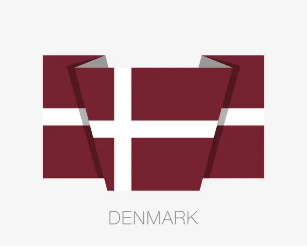 Vector illustration of Denmark Orlogsflaget Variant Flag. Flat Icon Waving Flag with Country Name on a White Background
