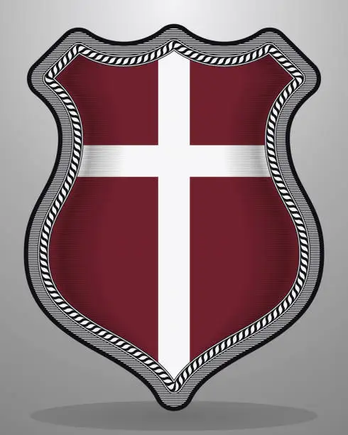 Vector illustration of Denmark Orlogsflaget Variant Flag. Vector Badge and Icon with Central Glossy National Symbol