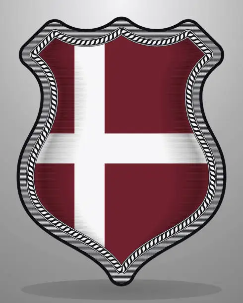 Vector illustration of Denmark Orlogsflaget Variant Flag. Vector Badge and Icon with Central Glossy National Symbol
